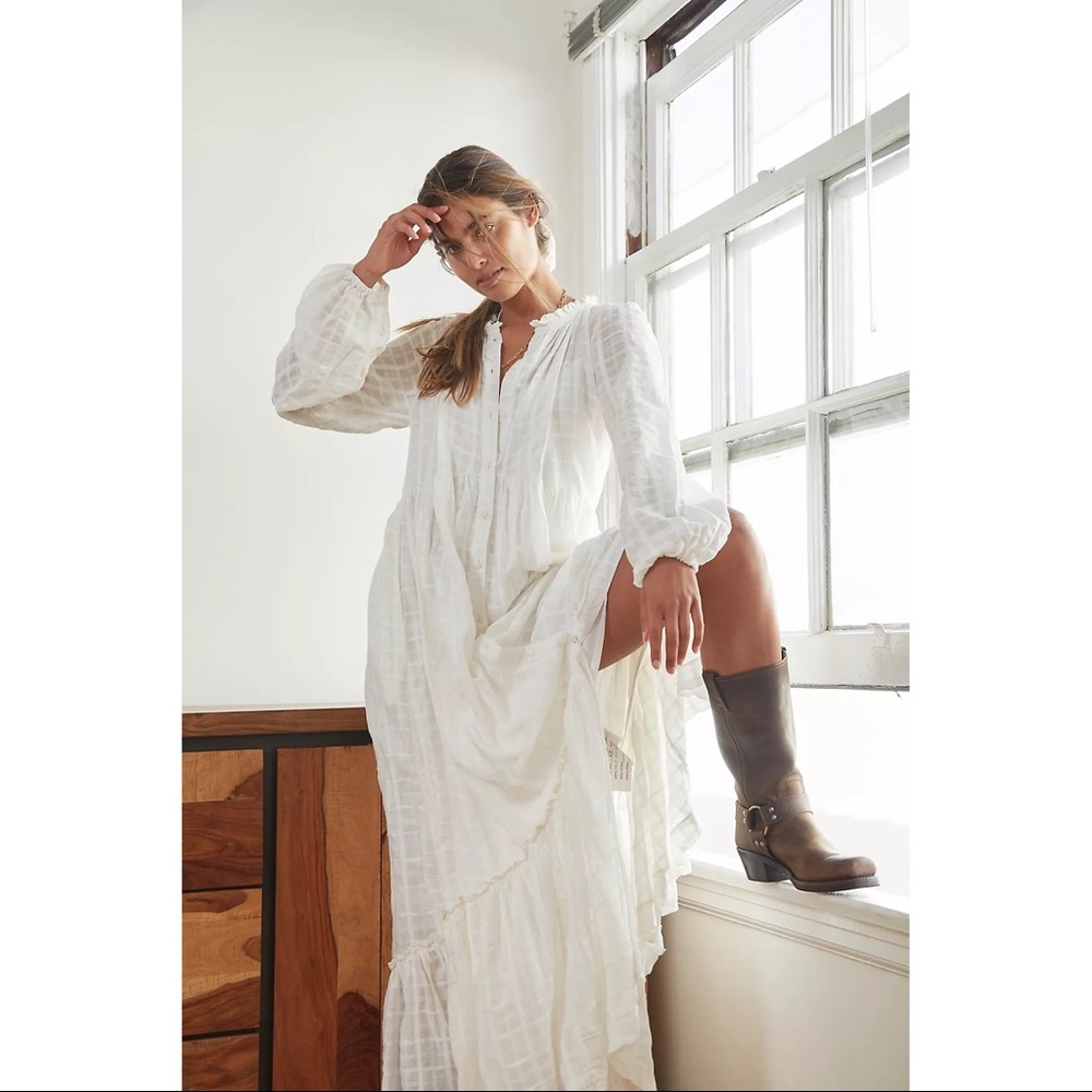 Free People Edie Button Front Maxi Dress Ivory